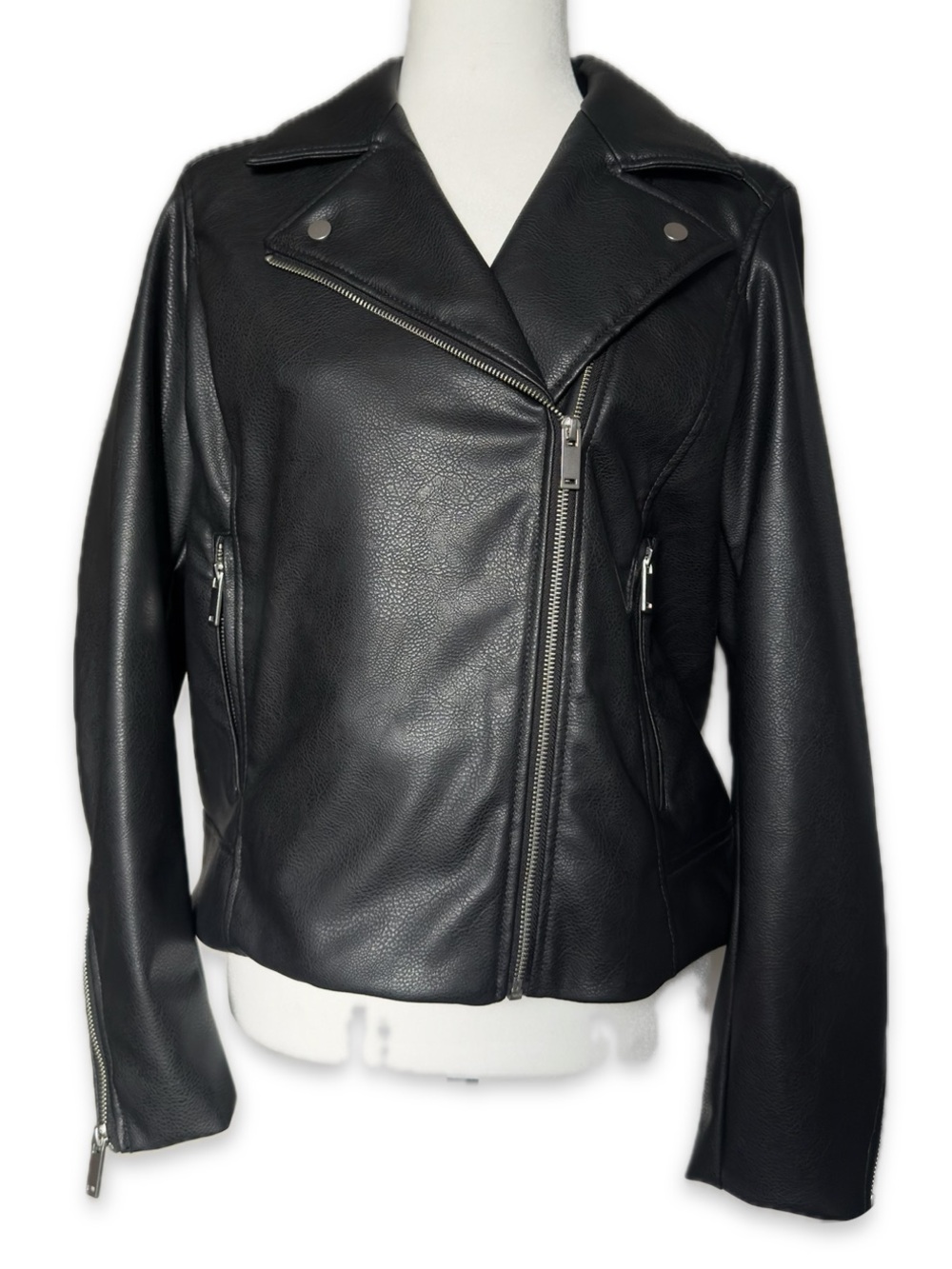 H&M Black Faux Leather Asymmetric Moto Jacket